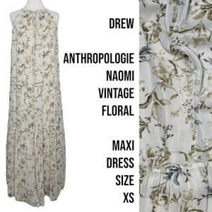 DREW Anthropologie Naomi Vintage cottagecore cream Floral Maxi Dress size XS